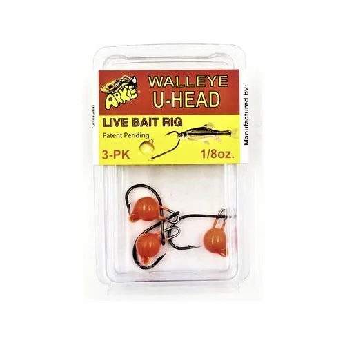 Arkie Walleye U-Head Minnow Jigs 1/8 Oz Qty 3 Orange