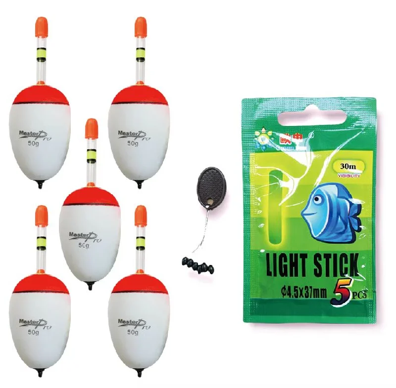 Masterpro 5 x Foam Floats with inbuilt glow stick holder Free float stoppers/50g