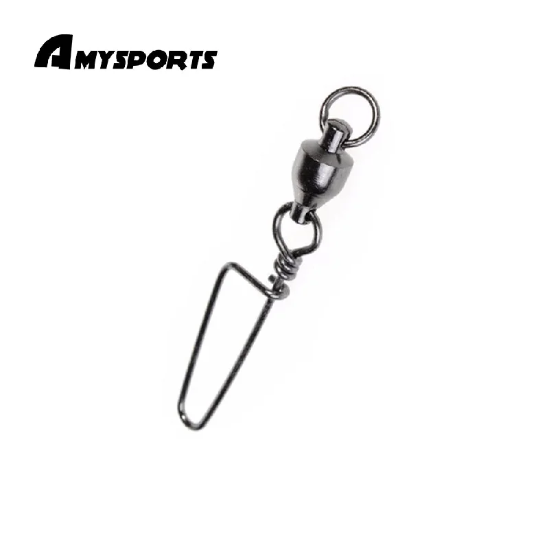 AMYSPORTS 25/50pcs/Pack Fishing Ball Bearing Swivels with Coastlock Snap (Black)