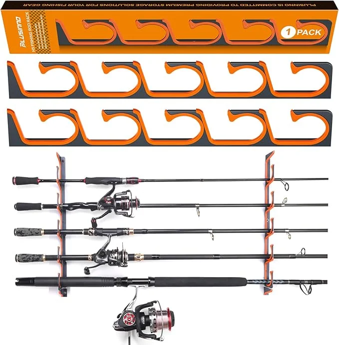 PLUSINNO Orange H5 Horizontal Fishing Rod Holder for Wall and Ceiling