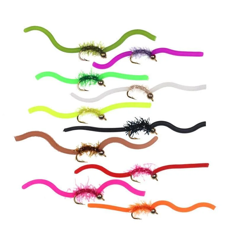 Dr.Fish 10pcs Squirmy Wormy Flies