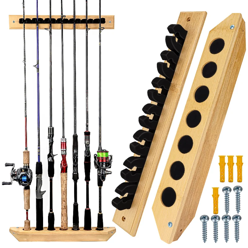 THKFISH Vertical / Horizontal Wall-Mount Fishing Rod Racks - Store 7 Rods