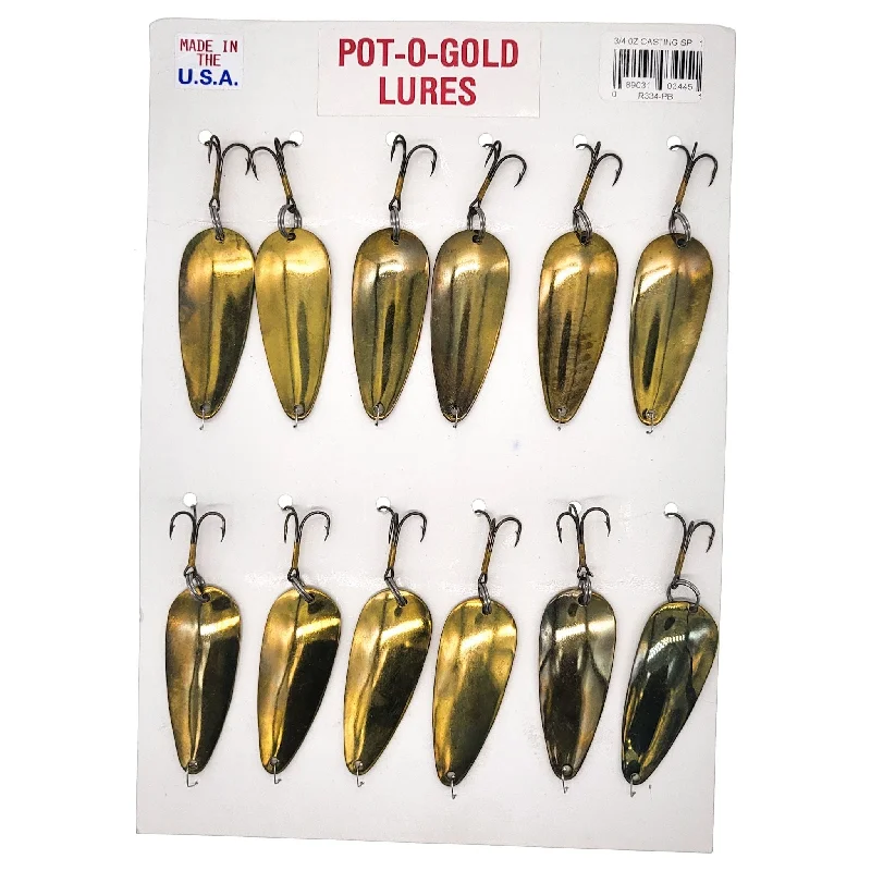 Pot-O-Gold Lures Trolling/Casting Spoons 3/4 Oz Qty 12 Card Gold