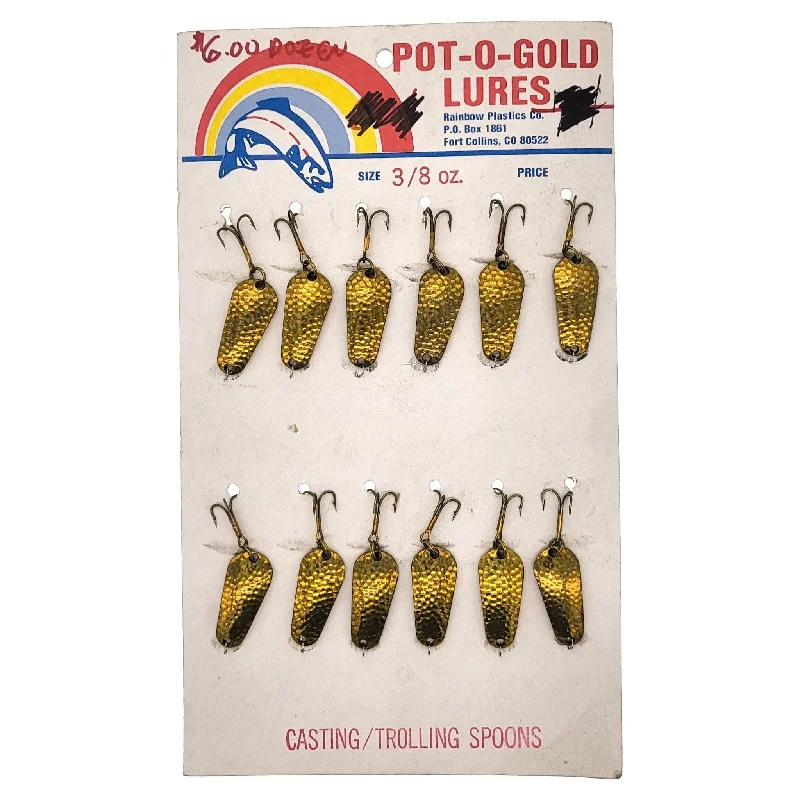 Pot-O-Gold Lures Trolling/Casting Spoons 3/8 Oz Qty 12 Card Hammered Gold